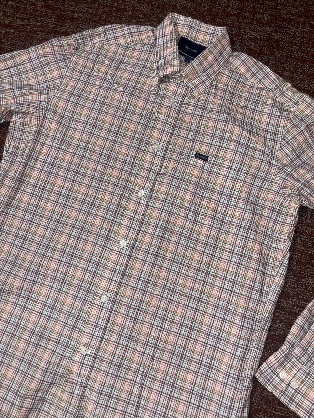 Faconnable dress shirt neutral color plaid long sleeve button down men’s large